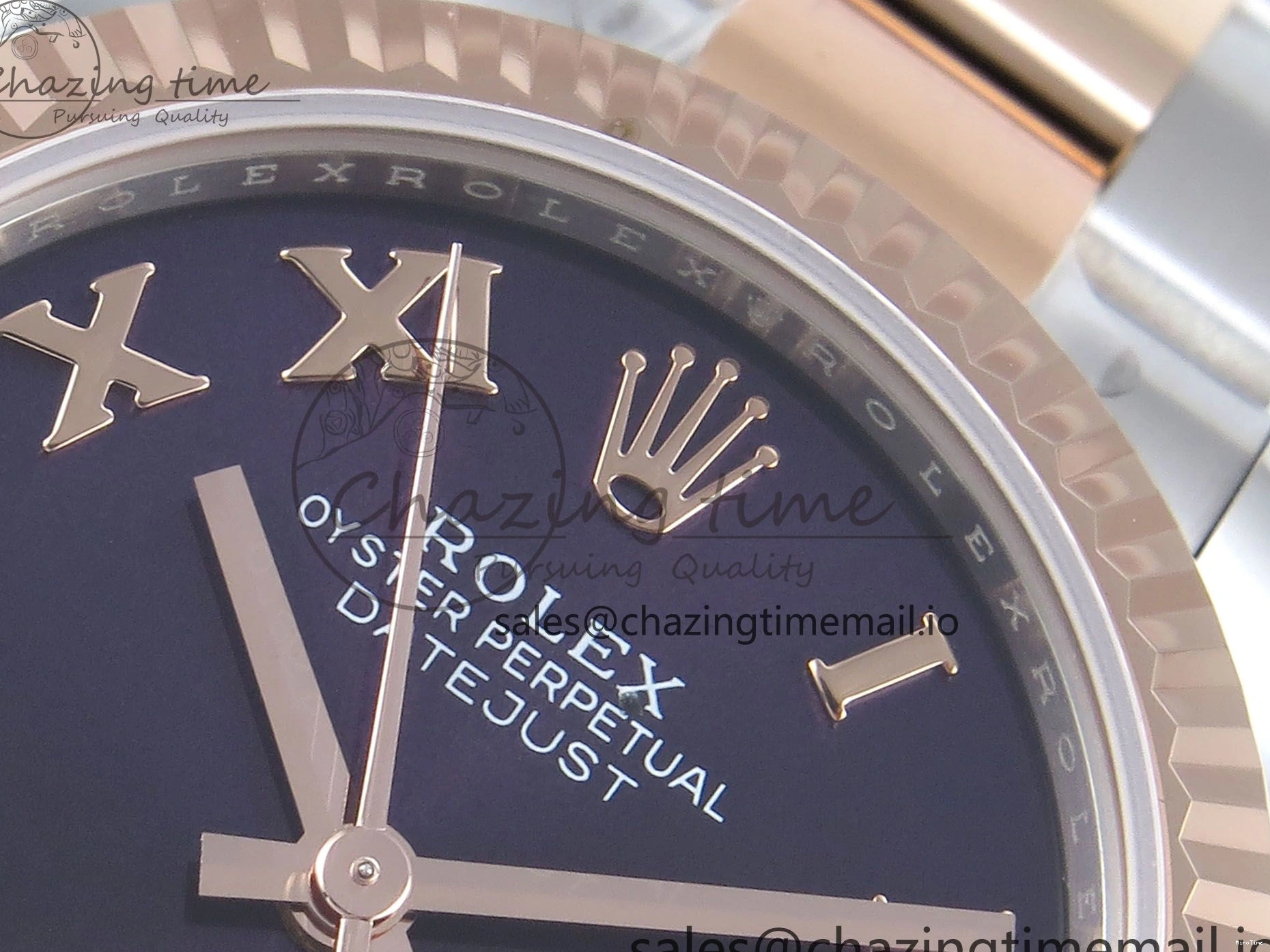 MiroTime 0218 DateJust 31 278271 ARF 1:1 Best Edition 904L Steel Purple Roman Diamonds Dial on SS RG Oyster Bracelet ETA TechFriendly 523